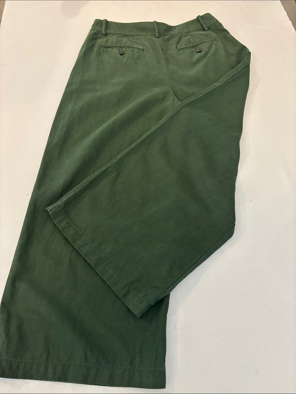 Madewell Army Green Wide-Leg Cropped Cotton Linen Blend Pleated Trousers. 10P - Picture 4 of 12
